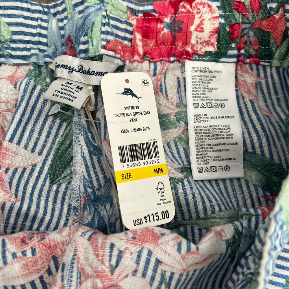 Tommy Bahama Orchid Isle Stripe Easy Pant Women M Blue Floral Linen Wide Leg - Picture 8 of 8